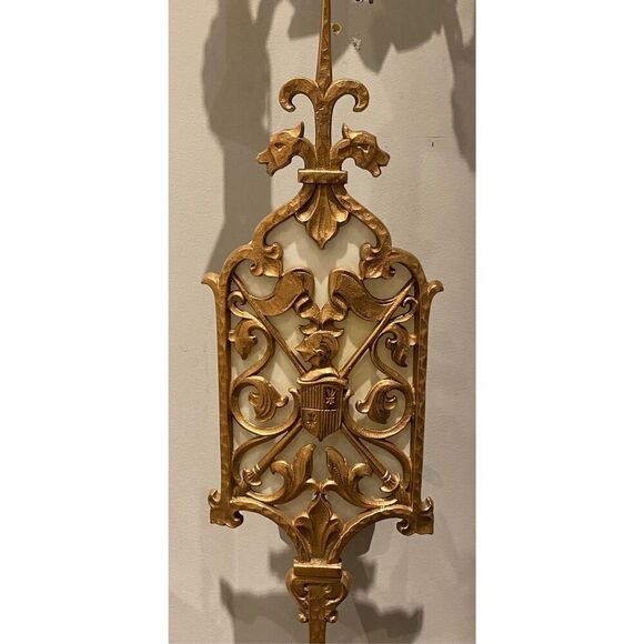 27” Long Bronze Spanish Gothic Revival Sconces 1920 Fluer de lis Knight Ornate - Picture 3 of 10